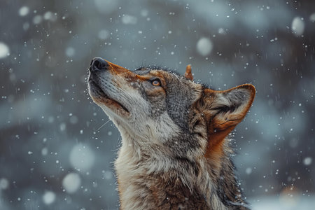 Wolf in the forest during a snowfall. Wildlife scene from nature.