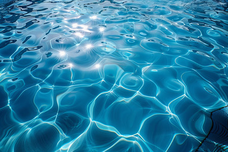 Blue swimming pool water with sun reflections. Abstract background for design.
