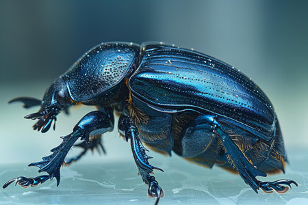 Beetle on a blue background. Close-up. Macroの写真素材