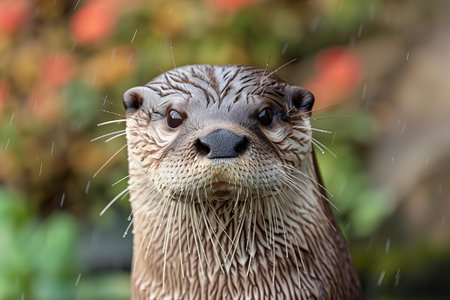 Close up of a wet Asian small-clawed otter.の写真素材