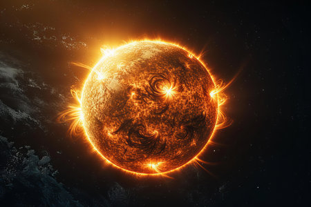 Solar System - Sun in space. 3D rendering. Elements of this image furnished by NASA
