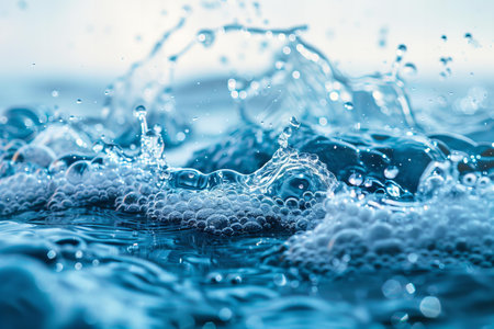 splashes of water on a blue background. close-up.の写真素材