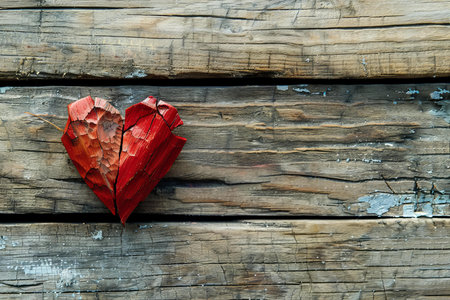 Wooden heart on old wooden background. Valentines Day concept.の写真素材