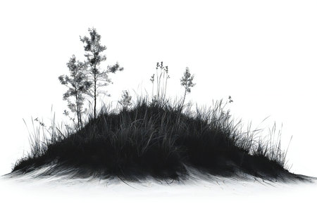 3D rendering of a grassland in front of a white backgroundの写真素材
