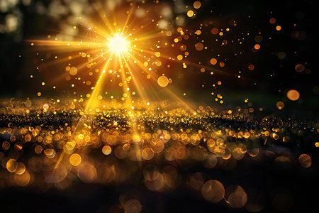 Abstract bokeh background with sun rays and bokeh lightsの写真素材