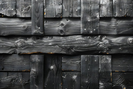Wooden wall made of black planks as background, closeupの写真素材