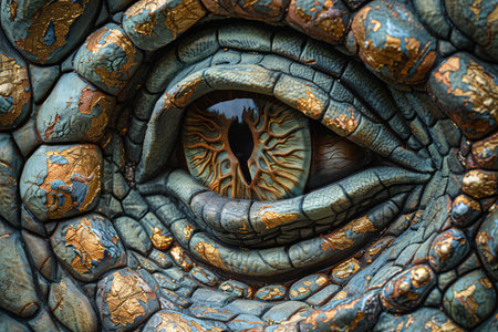 Close-up of dragon eye. Colorful fantasy dragon eye.の写真素材