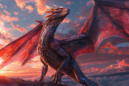 dragon in the sky. 3d render and illustration. fantasy.の写真素材