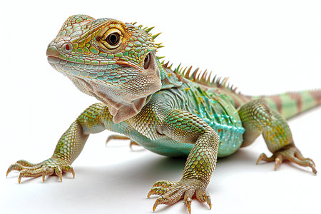 Green iguana isolated on a white background. Exotic reptile.の写真素材