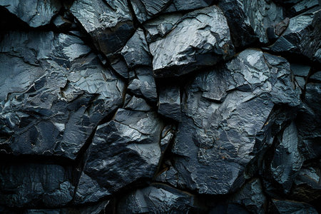 Texture of black stone wall close-up. Abstract background for design.の写真素材