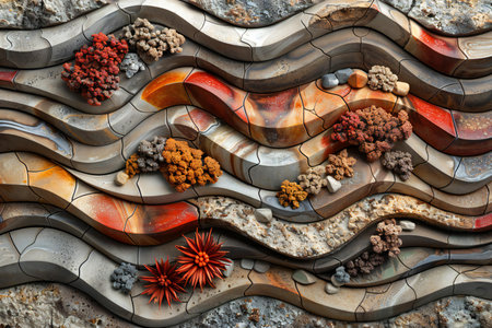 Mosaic on the wall of the building. Abstract background.