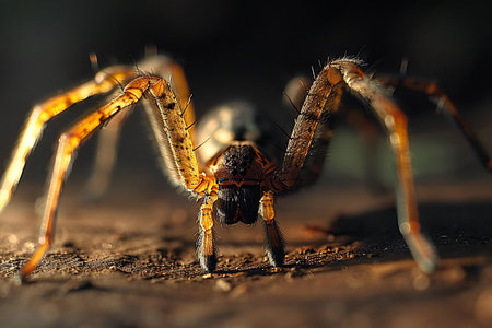 Close-up of a spider on the ground in the forest.