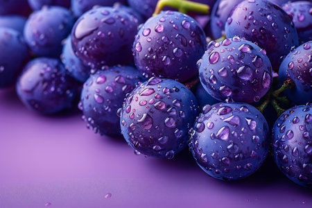 Grapes with water drops on purple background, closeup view