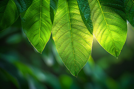 Green leaf background with sunlight in the morning. Abstract nature background.