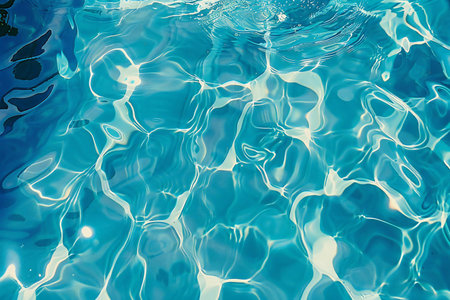 abstract background of clean blue water in swimming pool with sun reflections