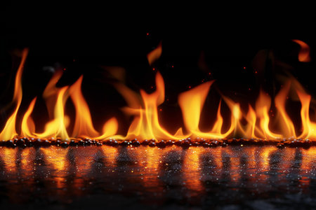 Fire flames on black background. Closeup of fire flames on black background.