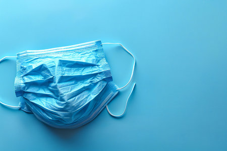 Medical mask on a blue background. Coronavirus protection concept.
