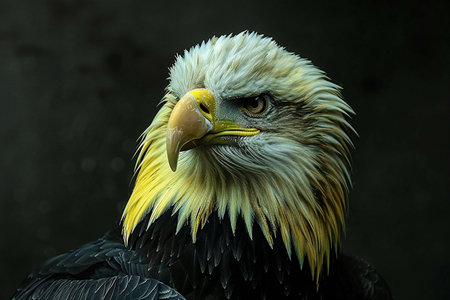 Close-up portrait of a bald eagle on dark background