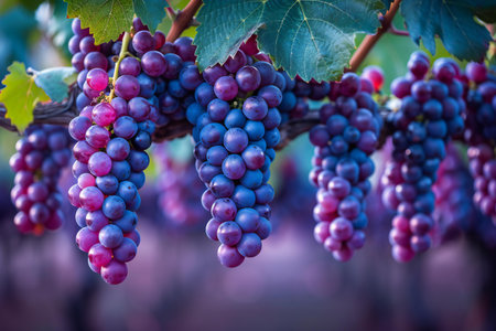 Bunch of red wine grapes in vineyard, close-upの写真素材