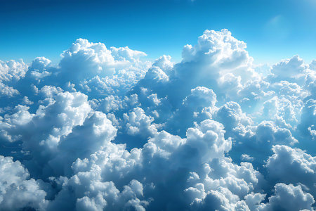 Blue sky background with white clouds. Cumulus clouds. 3d illustration