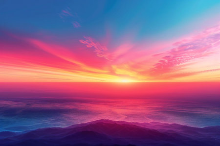 Beautiful sunset over the sea. 3d rendering. Computer digital drawing.の写真素材