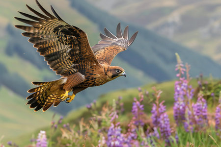 Common buzzard (Buteo buteo) flying in the wild