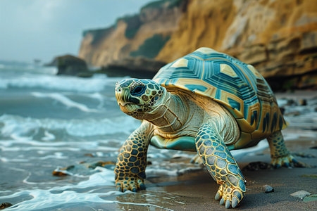tortoise on the seashore in the early morning.の写真素材