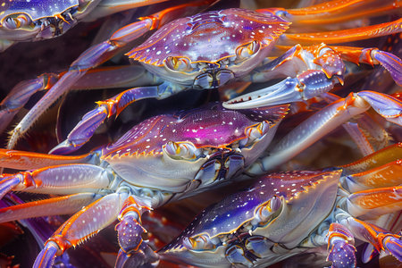Close up of a blue crab in a seafood market, Thailand.の写真素材