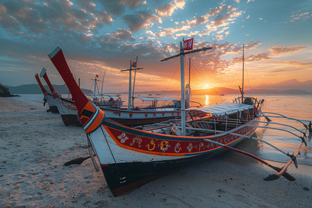 Fishing boat on the beach at sunset, Koh Lipe, Satun, Thailand