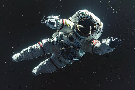 Astronaut spaceman do spacewalk while working for space station in outer space.
