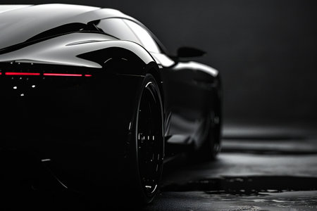 Black sports car on a dark background close-up. 3d renderingの写真素材