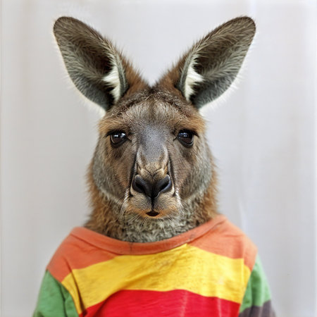 Kangaroo on a background of a white wall