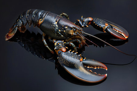 Lobster on a black background. Close-up image.の写真素材