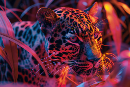 Leopard portrait in the jungle. Colorful background. 3d rendering