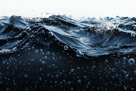 close up of water waves and bubbles on black background with clipping path