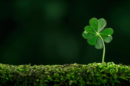 Green clover leaf on moss background. St.Patrick's Day