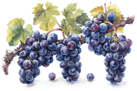 Bunch of grapes isolated on white background. Watercolor illustration.の写真素材