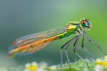 Close-up of a damselfly resting on a plant.
