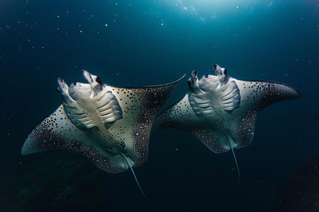 Manta Ray on a dark tropical coral reef in the Red Sea