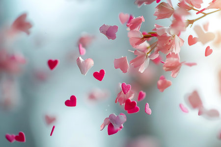 Pink flowers with heart bokeh background