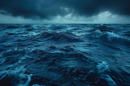 Dark stormy sea with stormy clouds. Dramatic sky.の写真素材