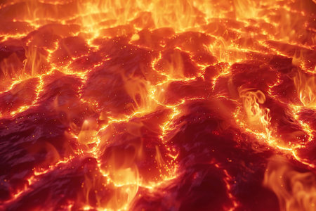 Aerial view of a hot lava flow. 3D Rendering