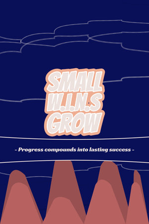 SMALL WINS GROW typography in space dusty planet tones with deep space backdrop, fluid stone vein pattern, and