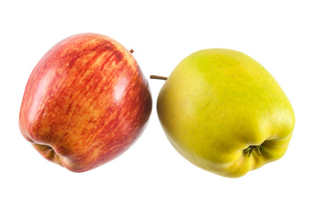Red and green apples isolated on whiteの写真素材