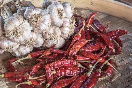 dry garlic and dry chiliの写真素材