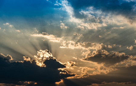 evening sky with sun beam light and cloud