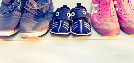 front view of family shoe   were put togetherの写真素材