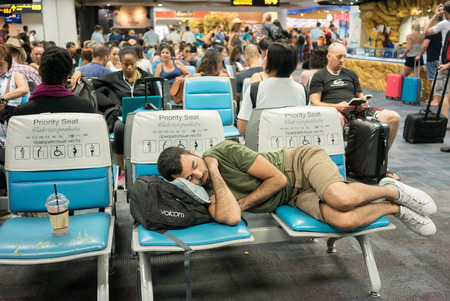 BANGKOK, THAILAND - MAY 02, 2016: Suvarnabhumi International Airport interior view. Suvarnabhumi was officially opened for limited domestic flight service on 15 September 2006.のeditorial素材