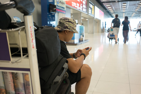 BANGKOK, THAILAND - MAY 02, 2016: Suvarnabhumi International Airport interior view. Suvarnabhumi was officially opened for limited domestic flight service on 15 September 2006.のeditorial素材