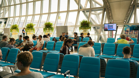 BANGKOK, THAILAND - MAY 02, 2016: Suvarnabhumi International Airport interior view. Suvarnabhumi was officially opened for limited domestic flight service on 15 September 2006.のeditorial素材